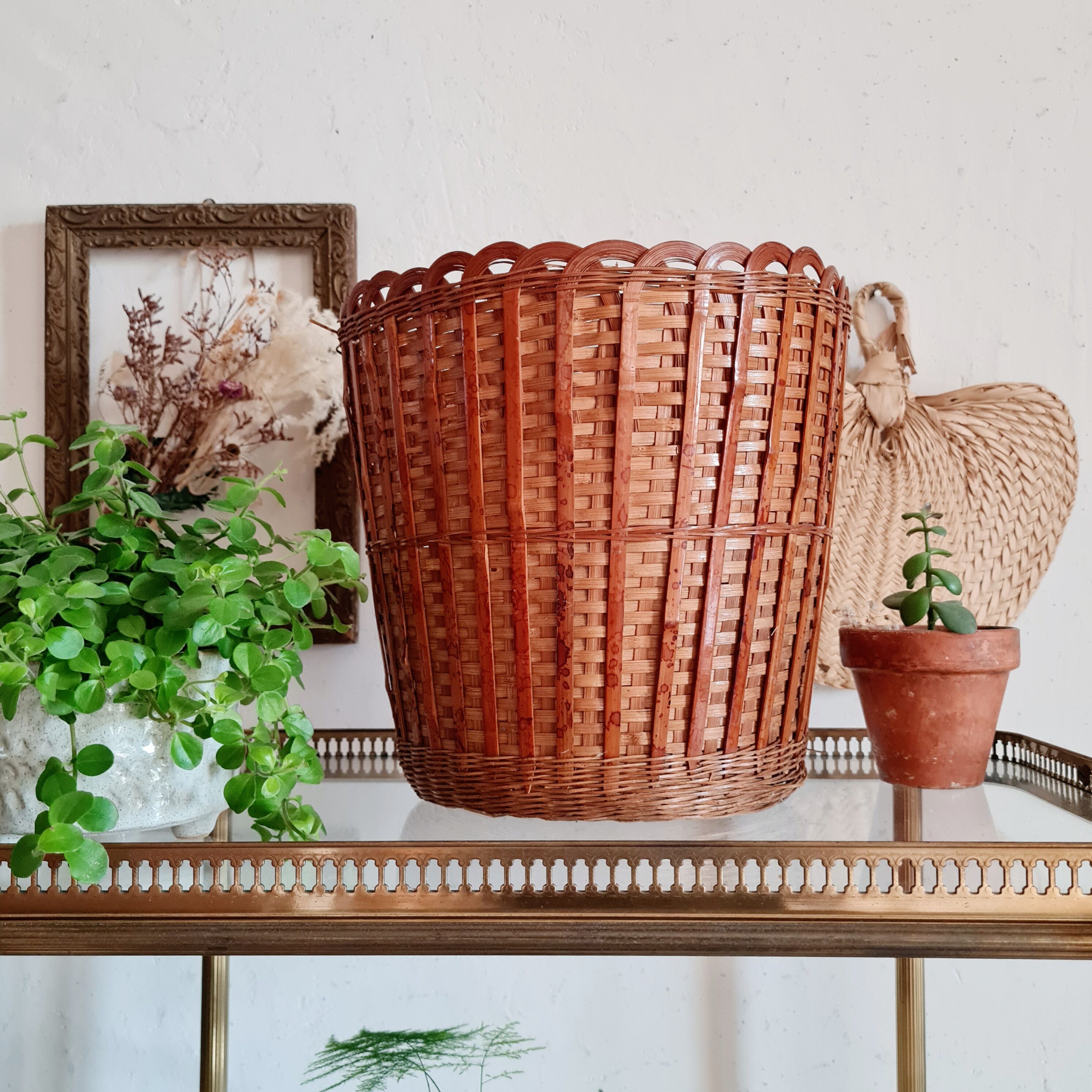 Vintage wicker basket pot cover