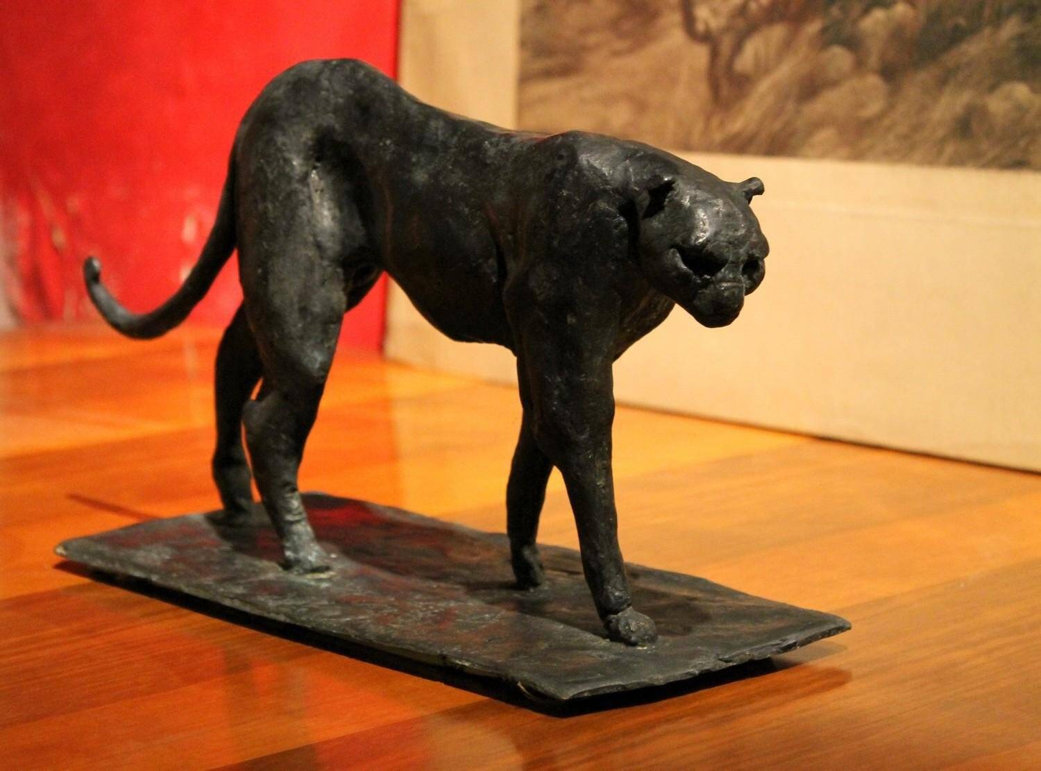 Art Deco Inspired Black Patinated Bronze Leopard Sculpture, 2020