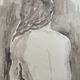 Painting signed watercolor monochrome sepia female nude portrait seated from behind