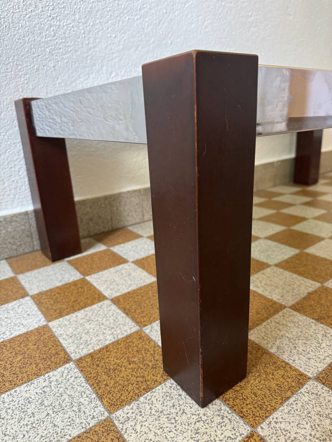 Chrome wood and smoked glass coffee table from the 70s