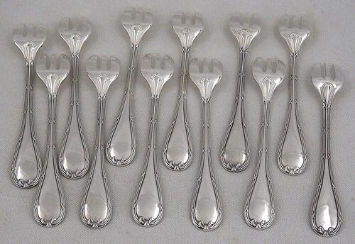 12 silver-plated oyster forks Christofle Rubans