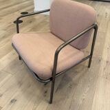 Deadgood Working Lounge Chair, in pale pink fabric with metal base