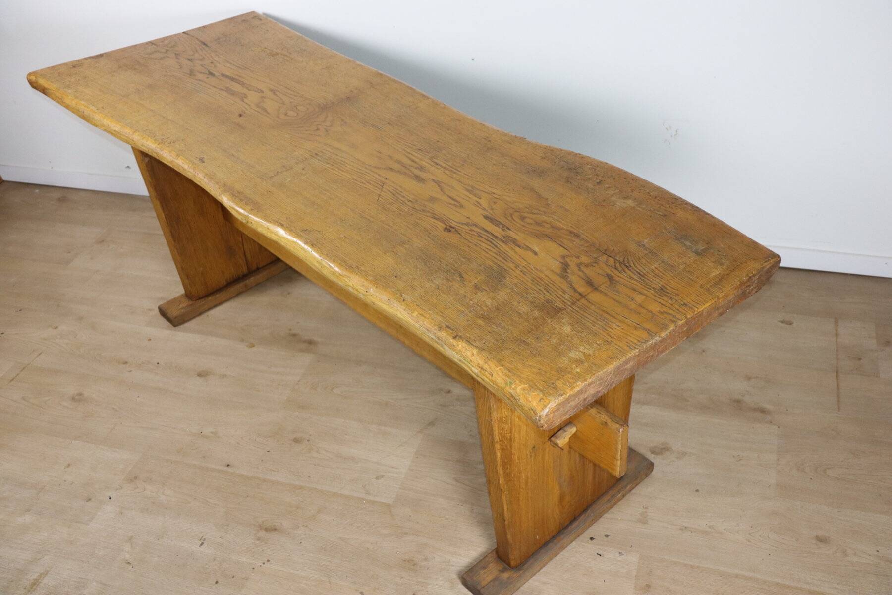 Brutalist solid wood dining table - 1950s/60s