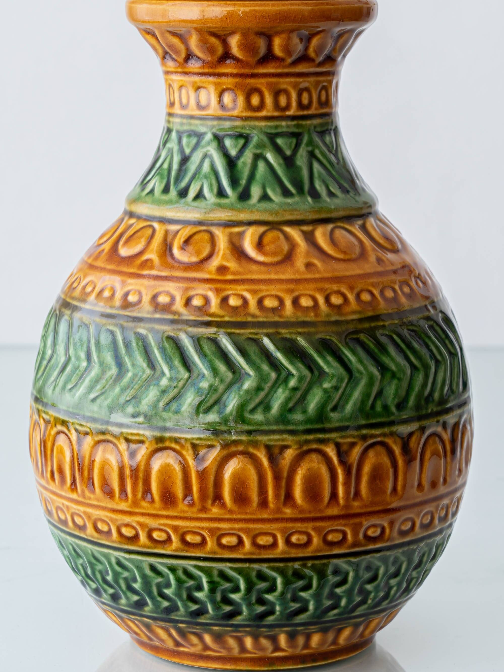 Bitossi Style Table Lamp, Ochre Green Ceramic, Earth Tones, 1960s-1970s