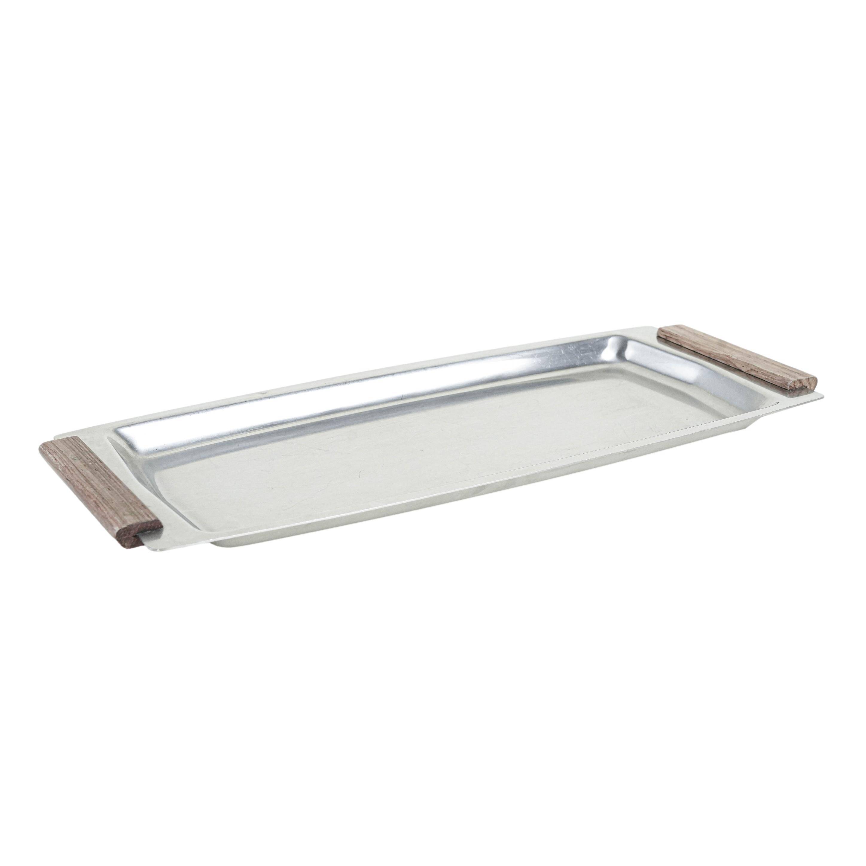 Plateau rectangulaire en acier inoxydable, design danois, années 1970, fabriqué au Danemark
