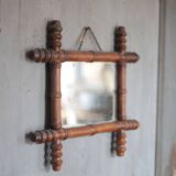 Wooden bamboo imitation mirror, antique mirror, hanging mirror.