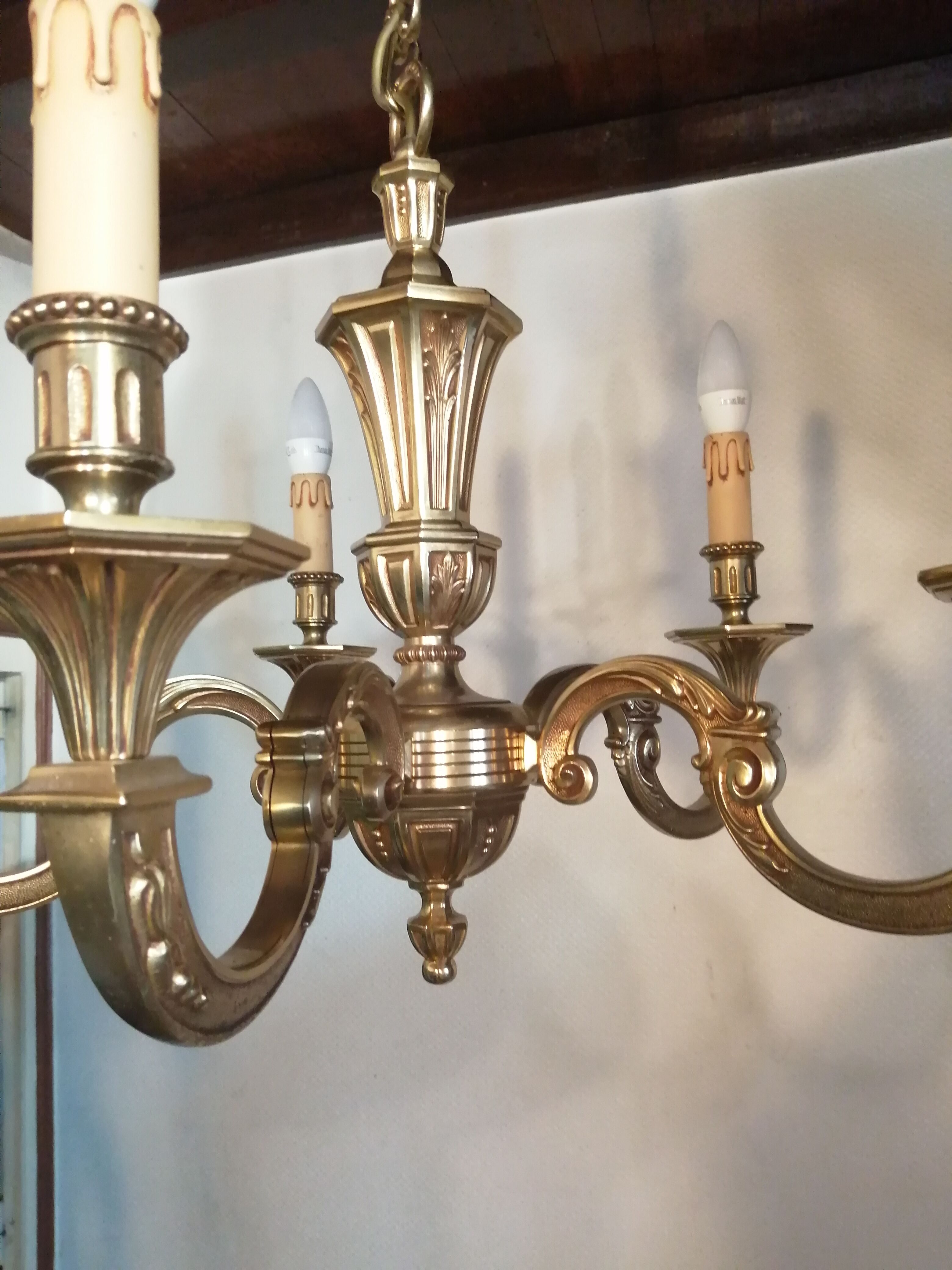 Lustre en bronze 5 bras vintage 1970
