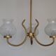 French Mid Century 3 Light Gold Metal Chandelier Textured Glass Shades