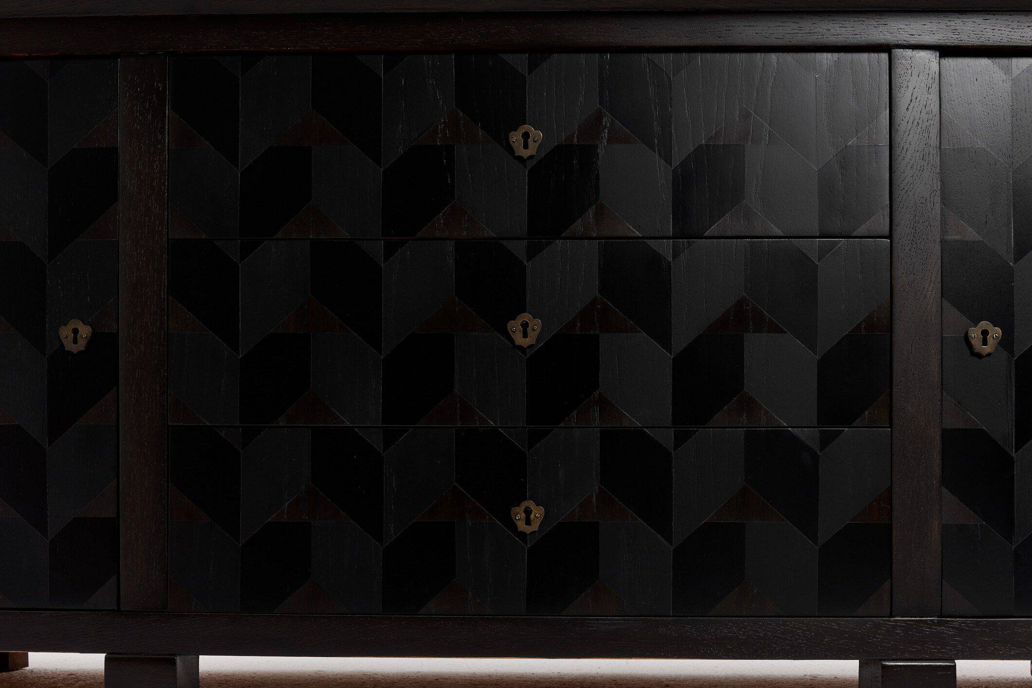 Brutalist Oak Craftsmanship Sideboard, 1960s/70s, Germany, Brass Accents