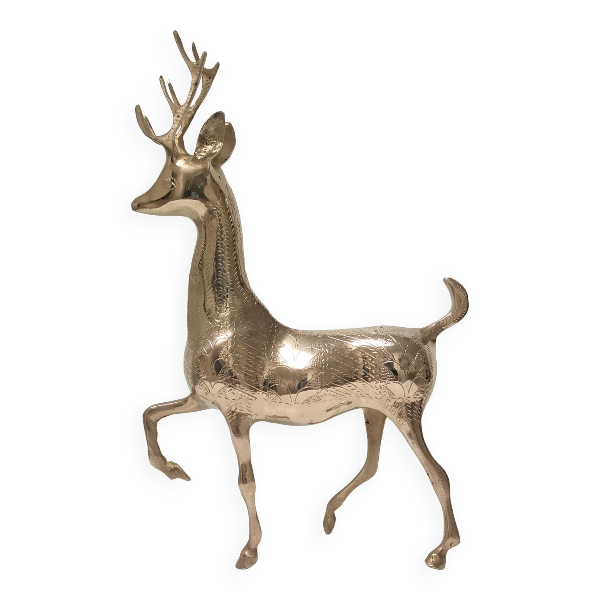 Cerf laiton massif stylisé vintage hauteur 38 cm