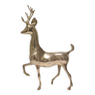 Stylized vintage solid brass deer height 38 cm