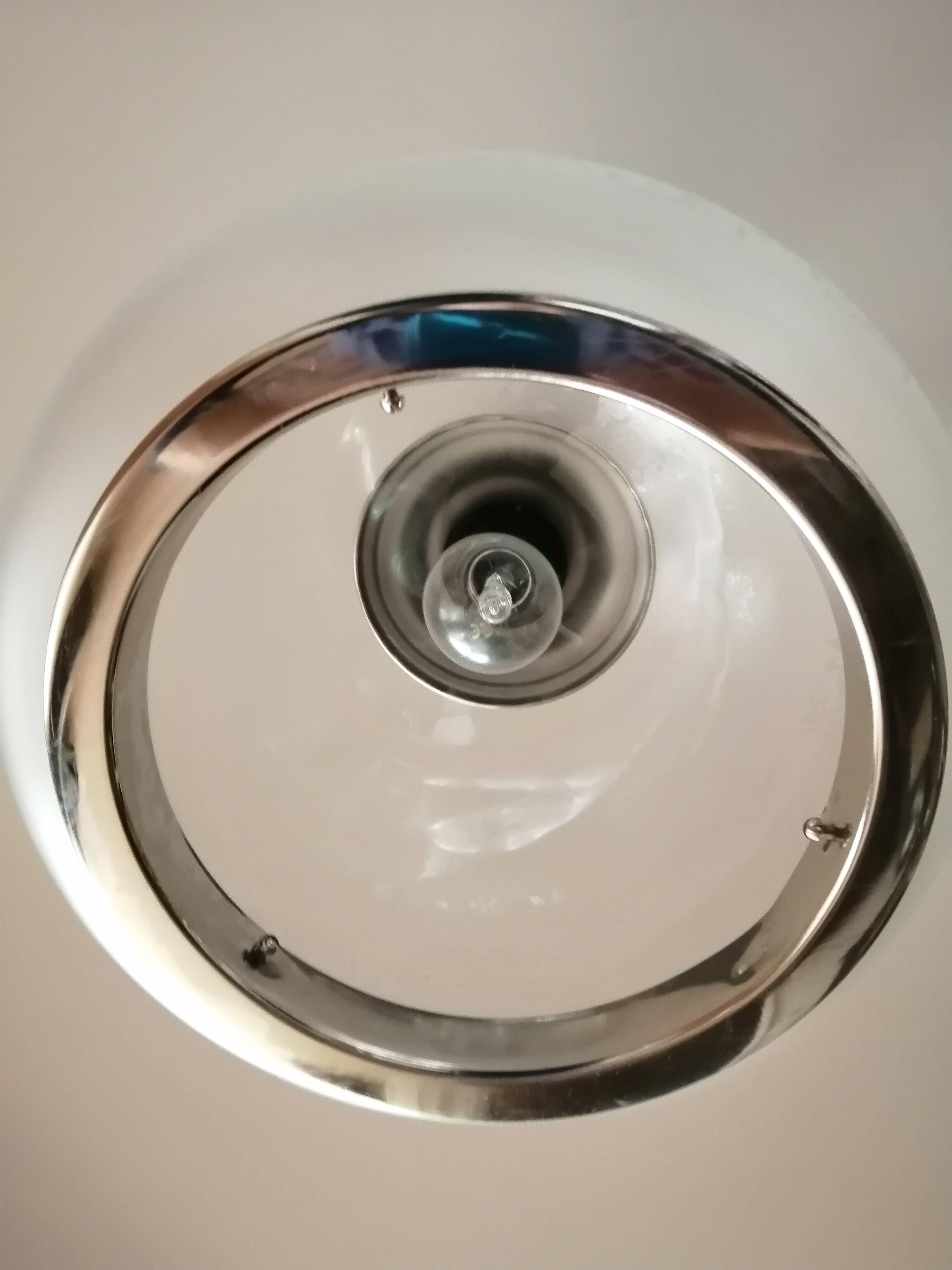 Large engraved glass globe pendant mounted on chrome steel, Art Deco.