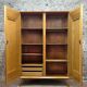 2 Door Wardrobe - Oak and Rattan - Compass Feet - Vintage 50/60's