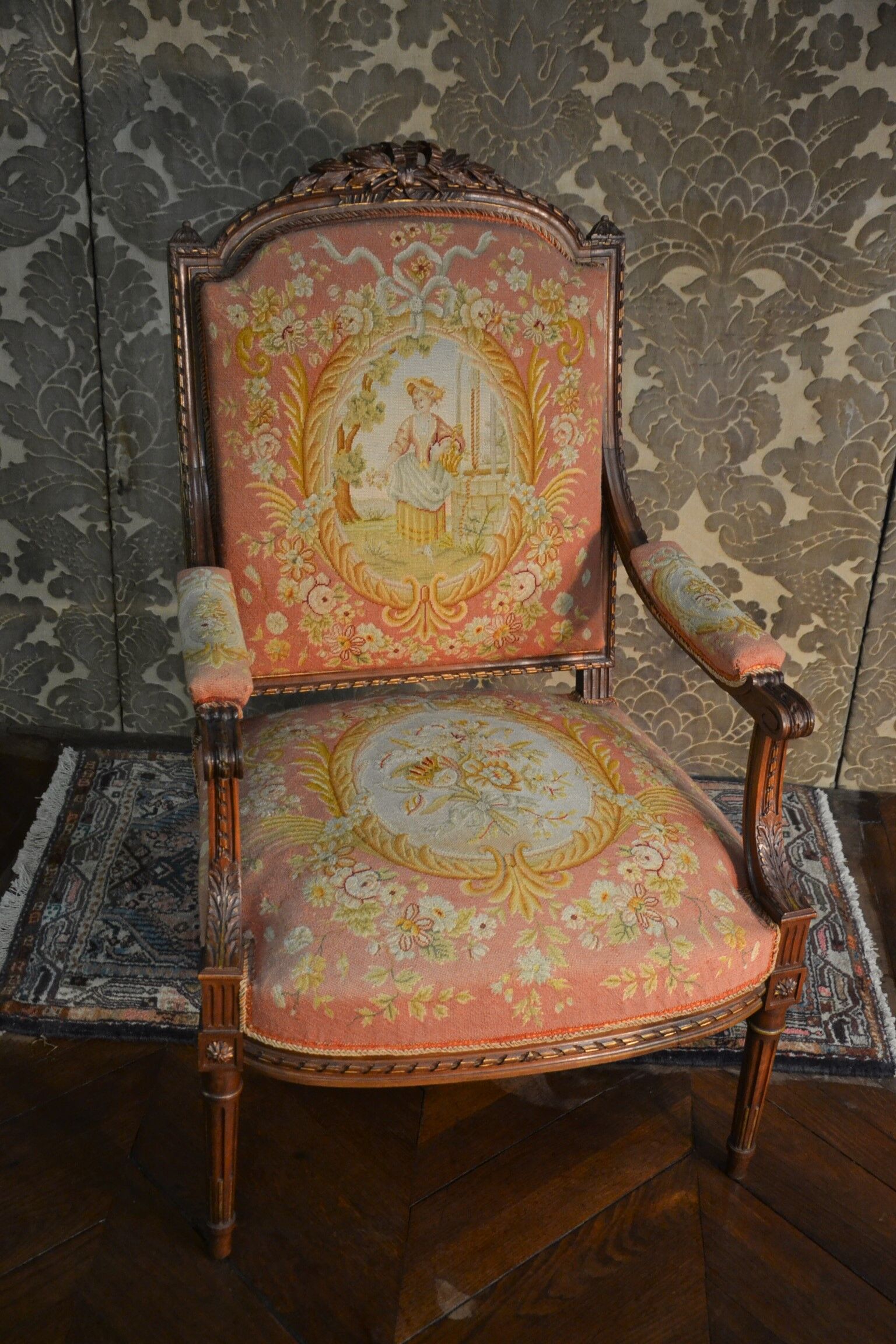 Pair of Louis XVI Style Armchairs in Walnut