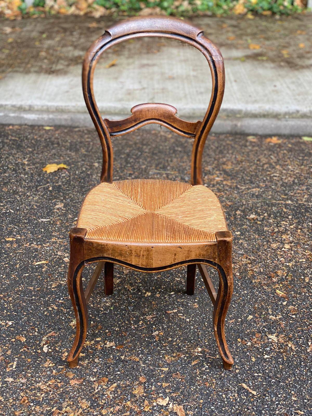 Louis Philippe solid wood and straw office chair