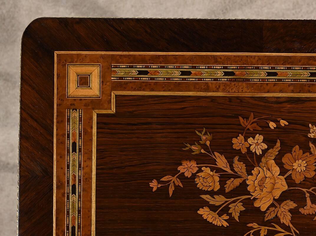 Small Living Room Table in Rosewood and Amboyna Burl, Louis XVI style, Napoleon III period – Mili