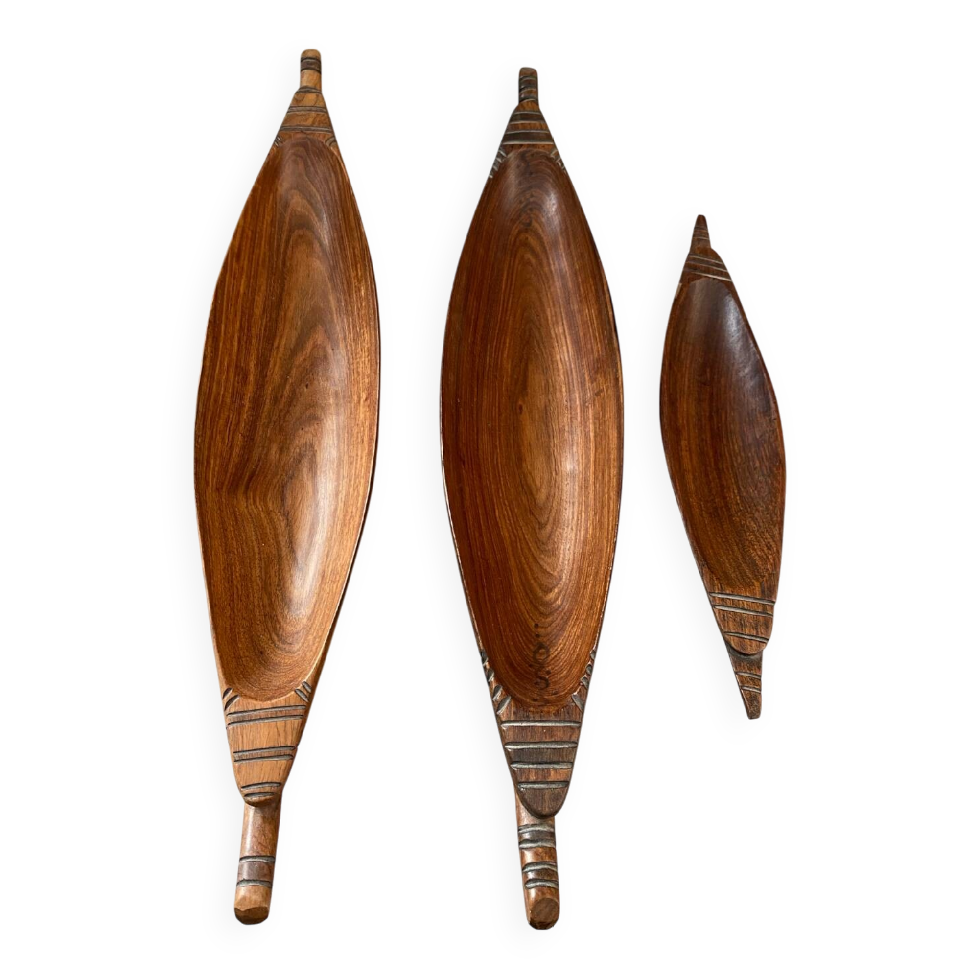 Set of 3 wooden canoes