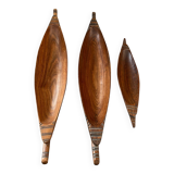 Set of 3 wooden canoes