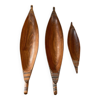 Lot de 3 pirogues en bois