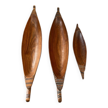 Set of 3 wooden canoes