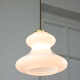 Suspension italienne en verre vert et laiton du milieu du siècle