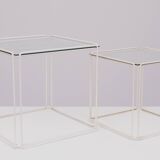 Isocele White and Clear Glass Nesting Tables Max Sauze for Max Sauze studio