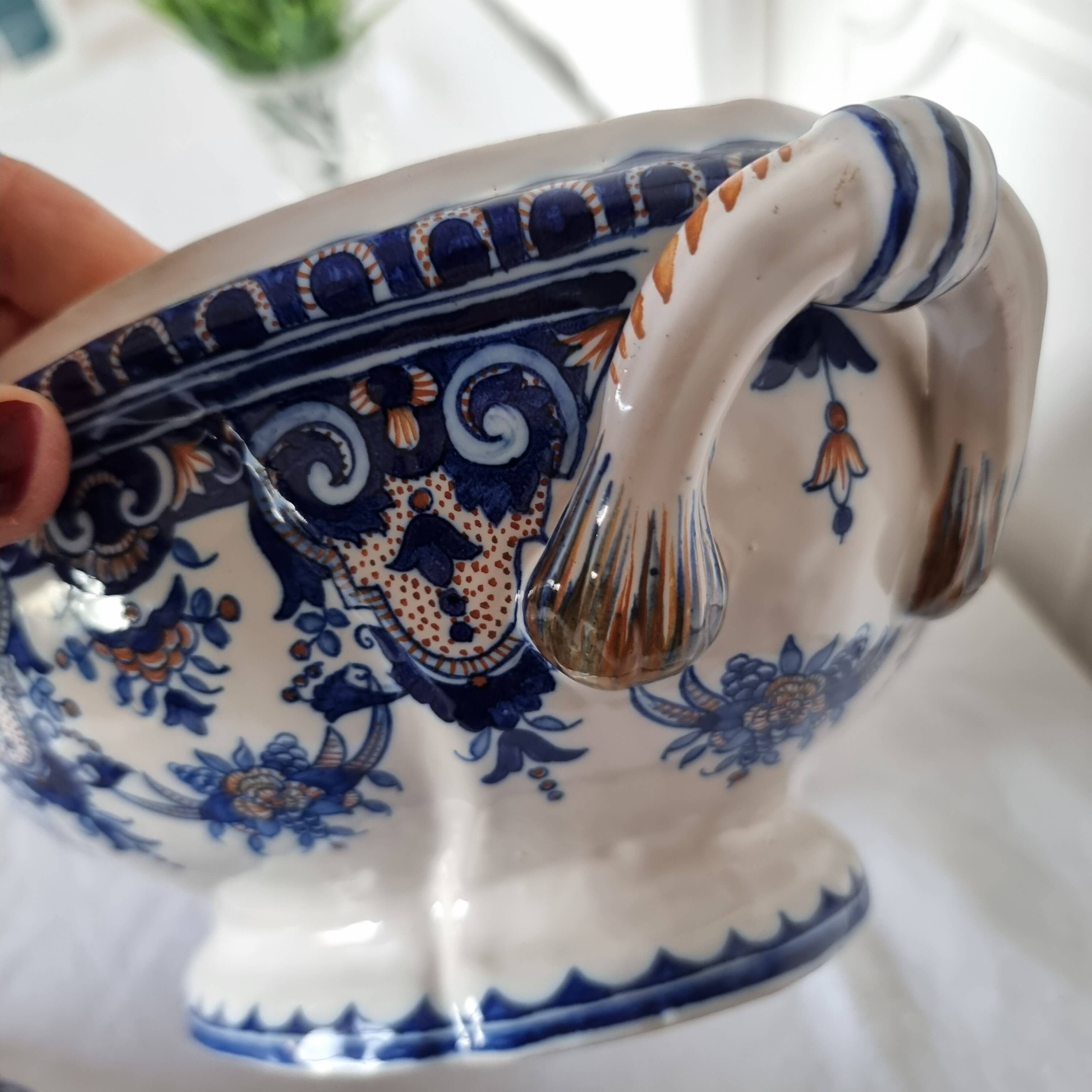 Antique earthenware tureen by Émile Tessier (1887-1971), Malicorne, France
