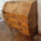 Meuble secrétaire ancienne en bois incrusté