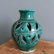 Vase artisanal ajouré emeraude