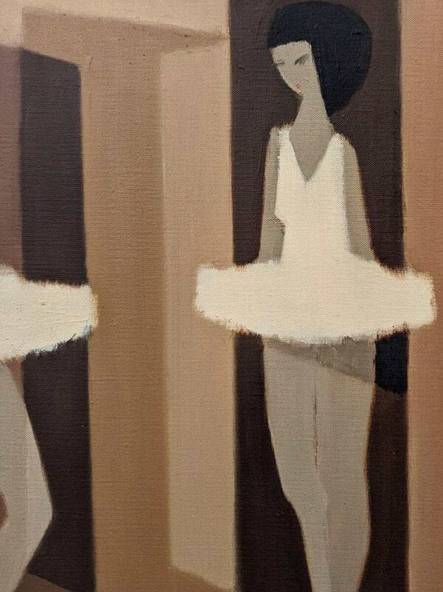 Mid-Century Modern Swedish "Modernist Ballerinas" Vintage Figurative Oil Painting by Fabian Lundqvis