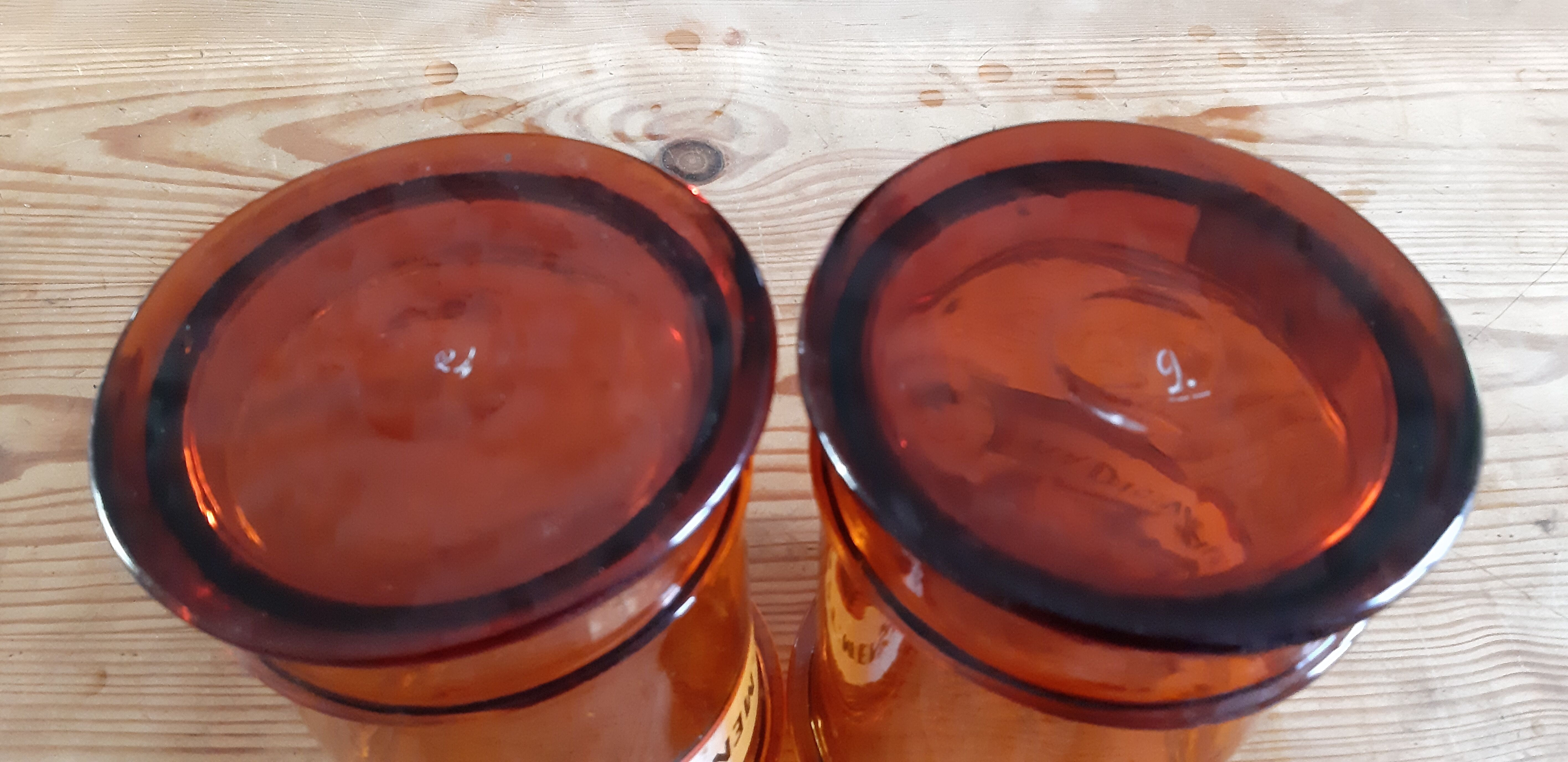 Pair of brown glass pharmacy jars
