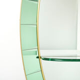 Large Italian mirror oval brass crystal green crystal of Cristal Arte 1950s 110x219cm