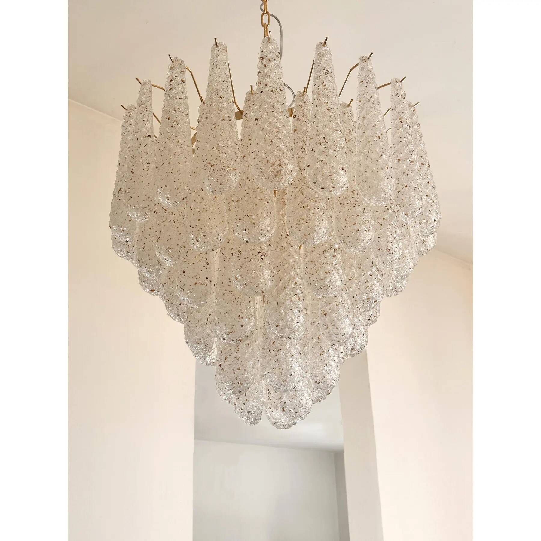 Mid-Century Modern Italian “Conchiglie” Murano Glass Gold Chandelier