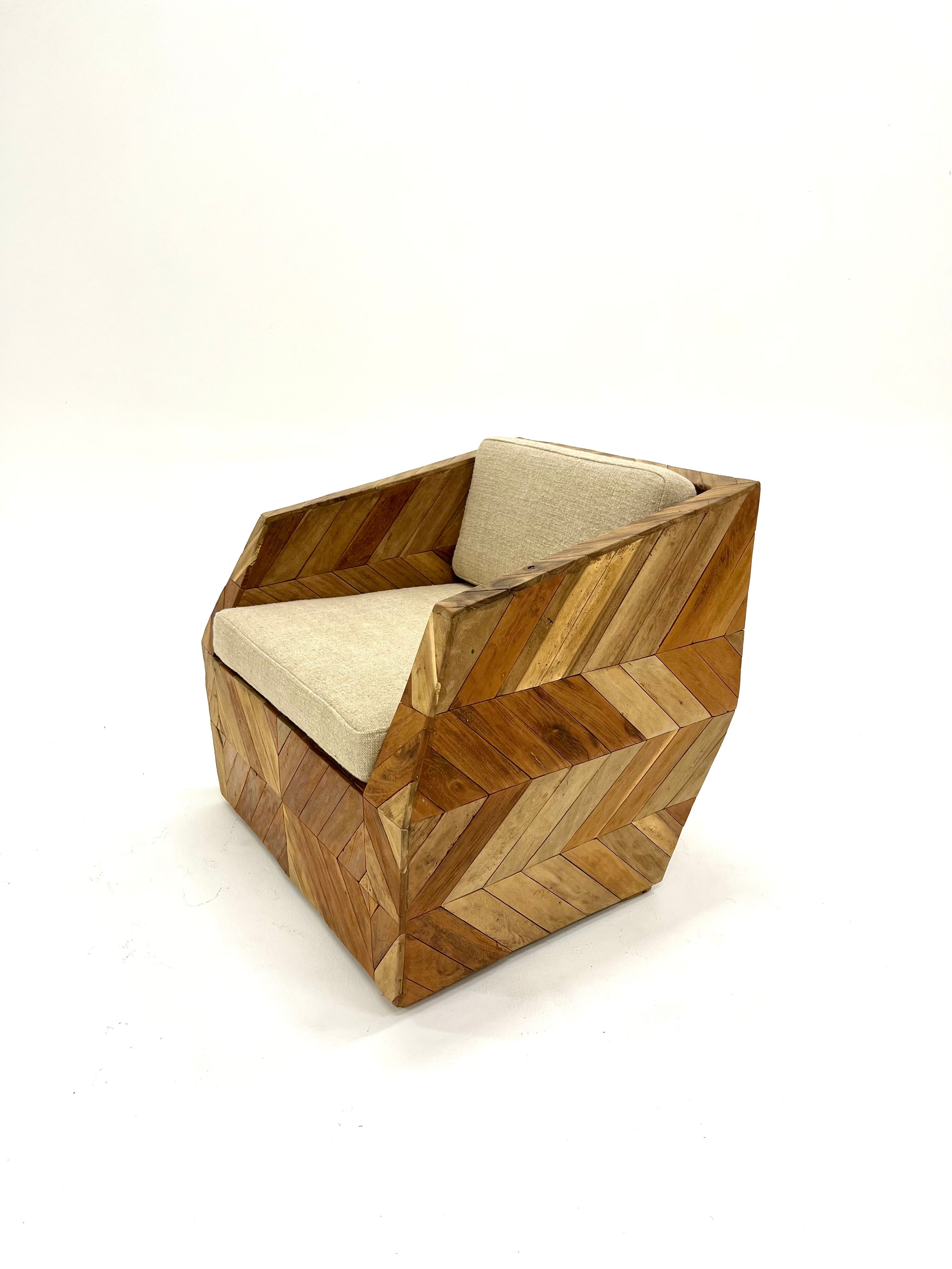 Vintage armchair in solid wood slats