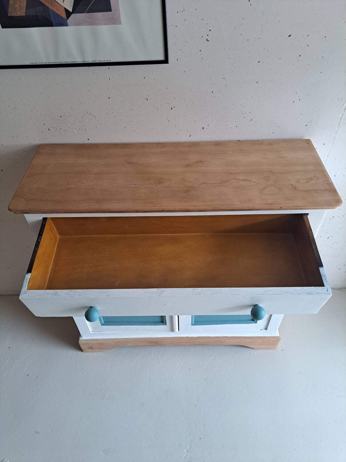 Small old sideboard painted blue and white