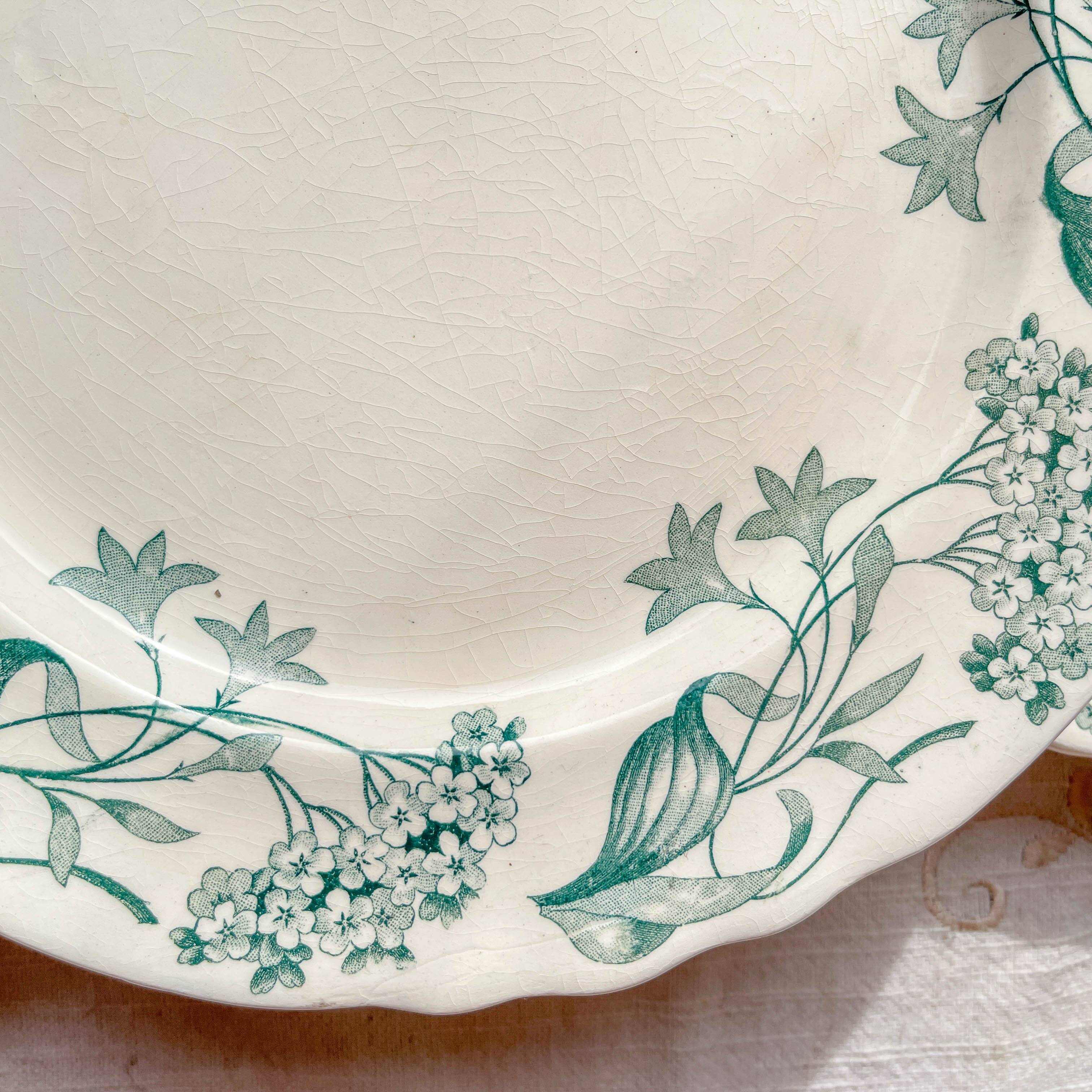 Set of 6 Antique Terre de Fer "Lilac" Longchamp Flat Plates, 19th Century