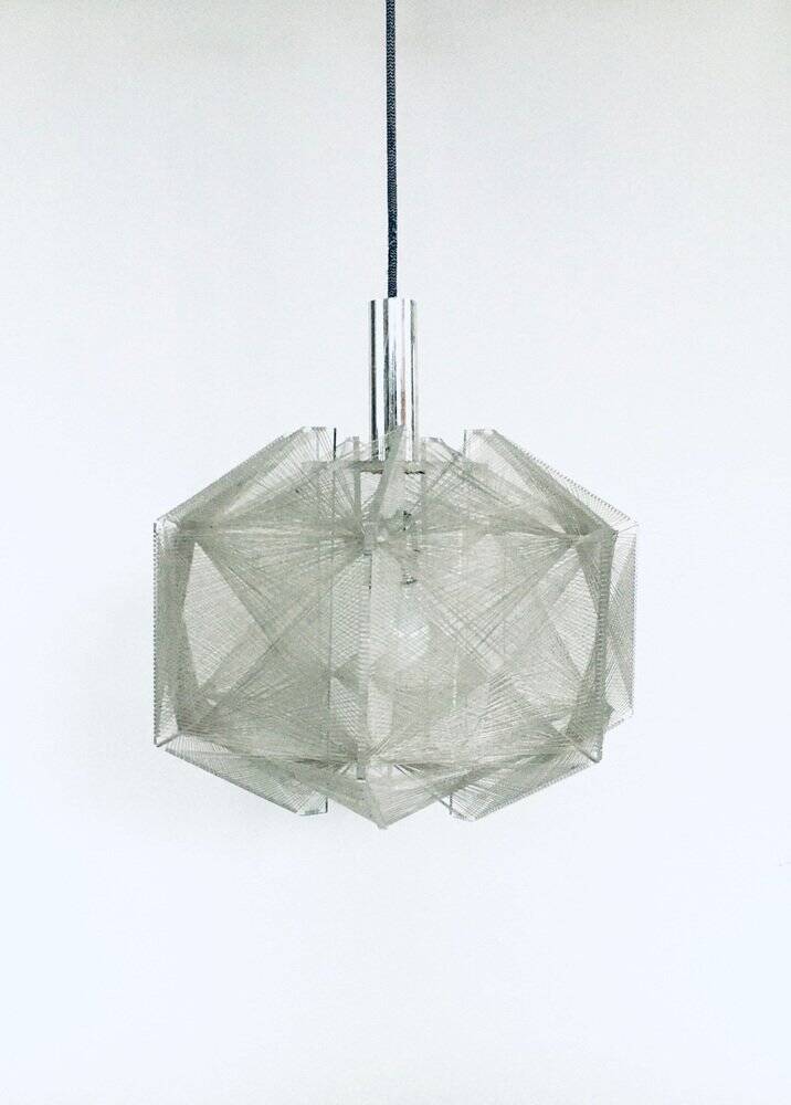 Vintage wire pendant lamp attributed to Paul Secon for Sompex, Germany, 1970s.
