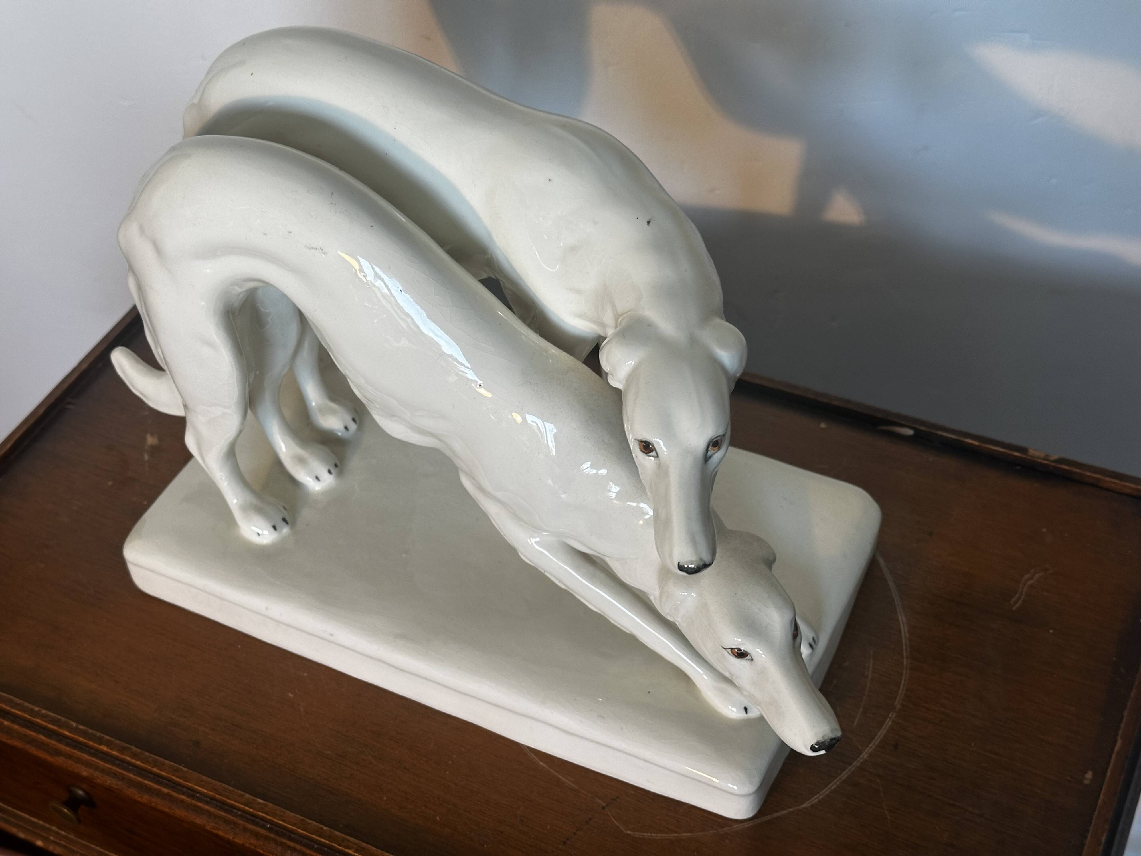 Pair of Borzoi - White Greyhounds - Art Deco ceramic