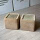 Pair of bedside tables, beige corduroy & glass