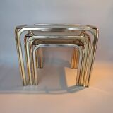 3 vintage golden nesting tables with smoked glass.