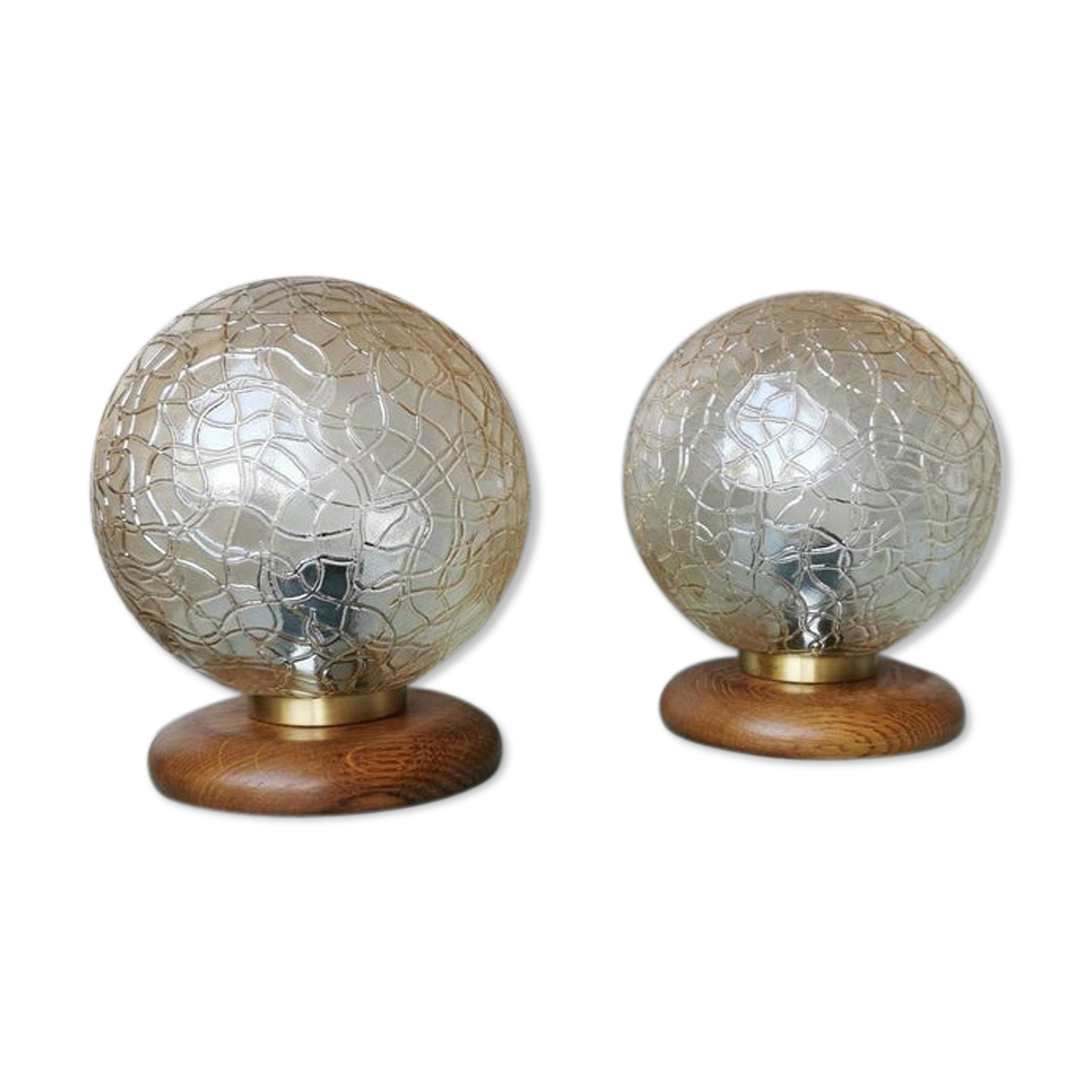 Wooden table lights with 70s gold glass hood