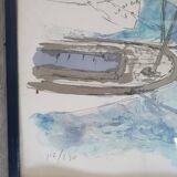 HUCHET lithograph canvas - “Sailboats in Saint-Tropez” Original lithograph in colors