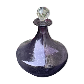Bubble and purple blown glass decanter and faceted cut glass cap