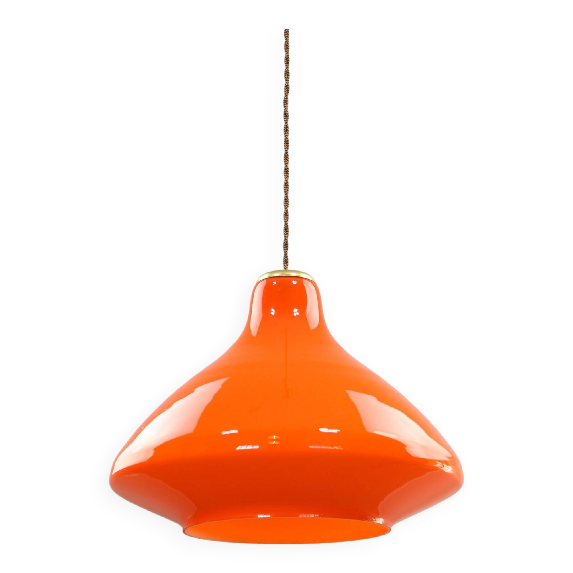 Mid-Century Italian Orange Glass and Brass Pendant Lamp