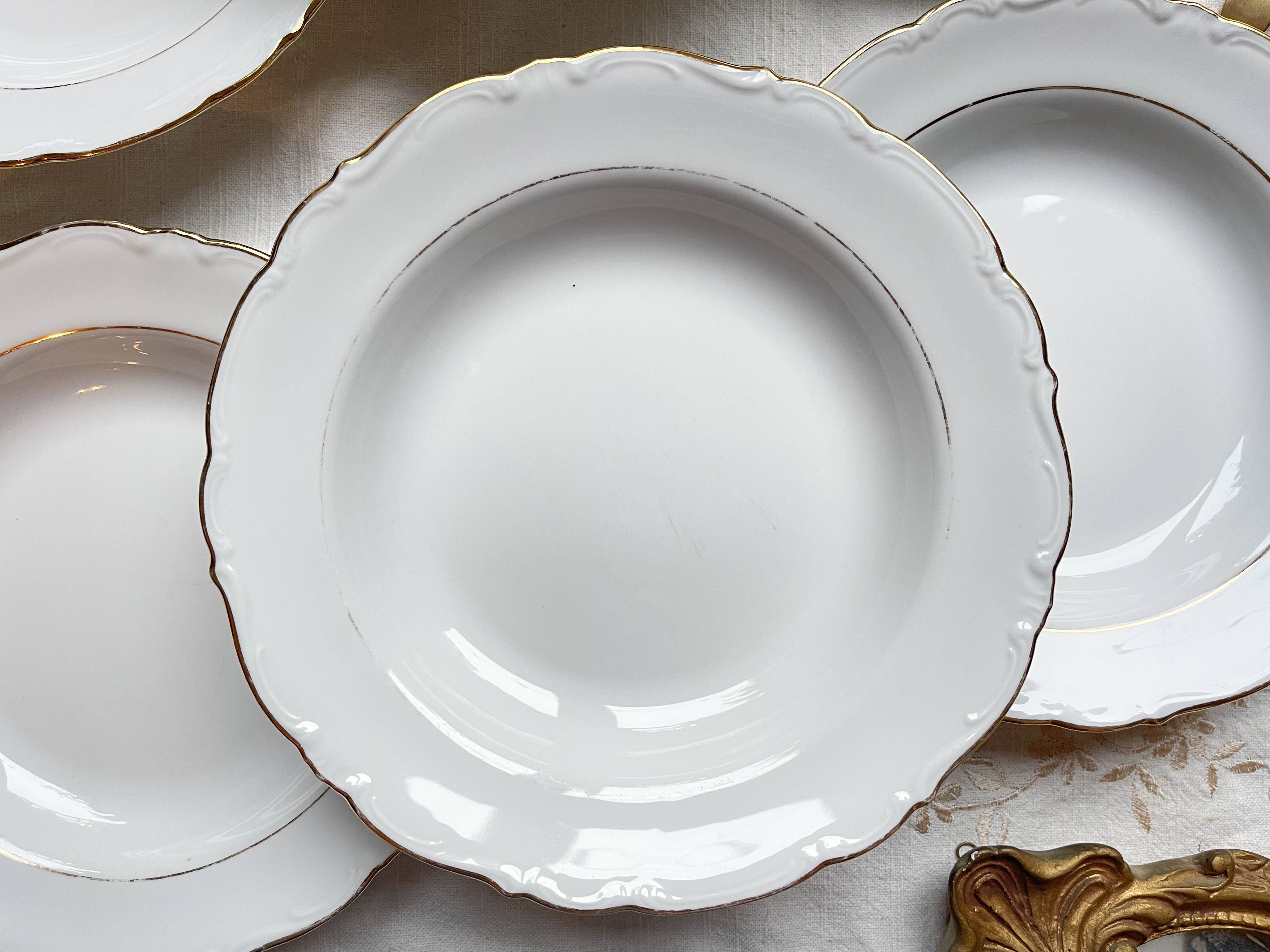 7 French Winterling BAVARIA white and gold porcelain soup plates
