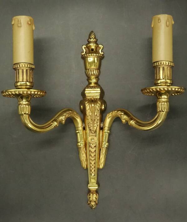 Pair of Louis XVI style urn and torch wall lights - gilt bronze
