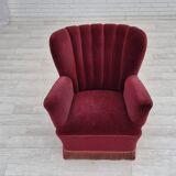 1960s, Danish armchair, original condition, cherry-red furniture velour.