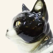 Black and white ceramic cat from Manises, 1960s