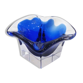 Ashtray Corolla in blue lined glass