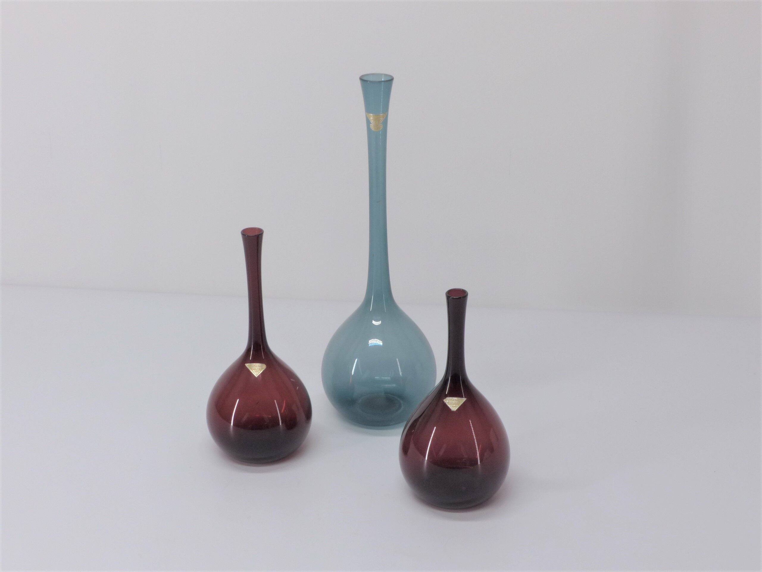 Set of 3 arthur percy scandinavian tulip vases for gullaskruf 1950